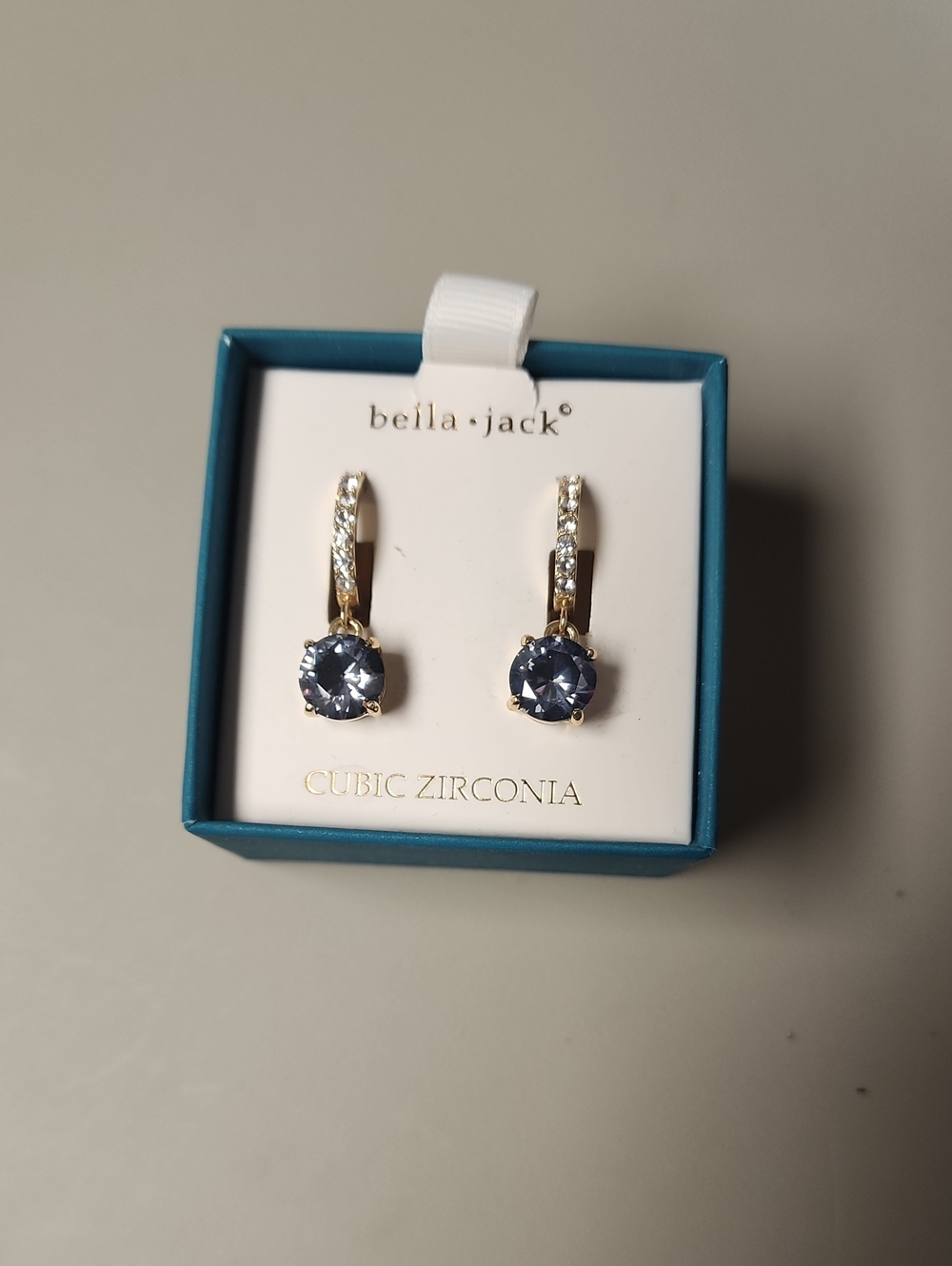 bella•jack Gold-Tone Drop Earrings with Blue Sparkle Cubic Zirconia